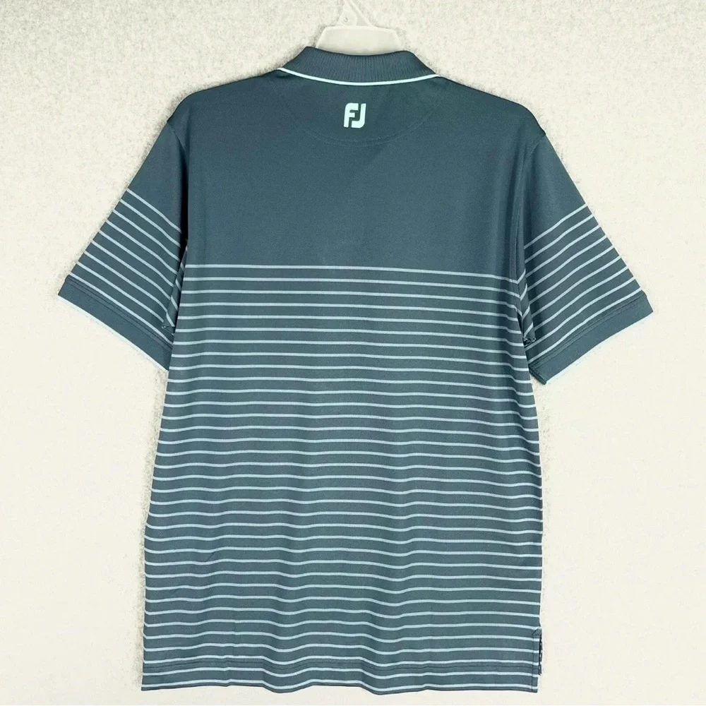 FootJoy FJ Shirt Mens Large Golf Polo Breton Stripe Short Sleeves Active Blue - Picture 6 of 13